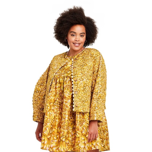 NWT KIKA VARGAS x Target Mum Floral Quilted Jacket Gold Yellow Scalloped 2X - Picture 5 of 15